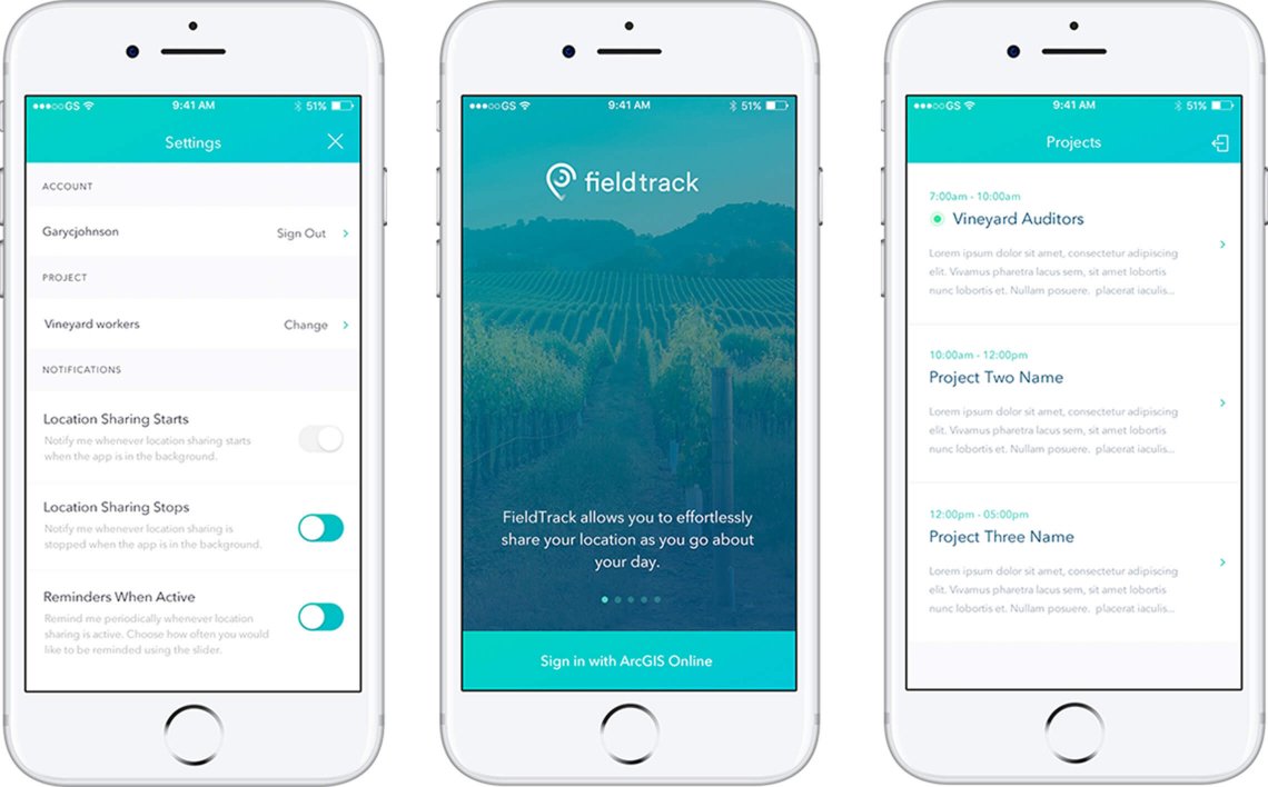 Esri Fieldtrack app screens