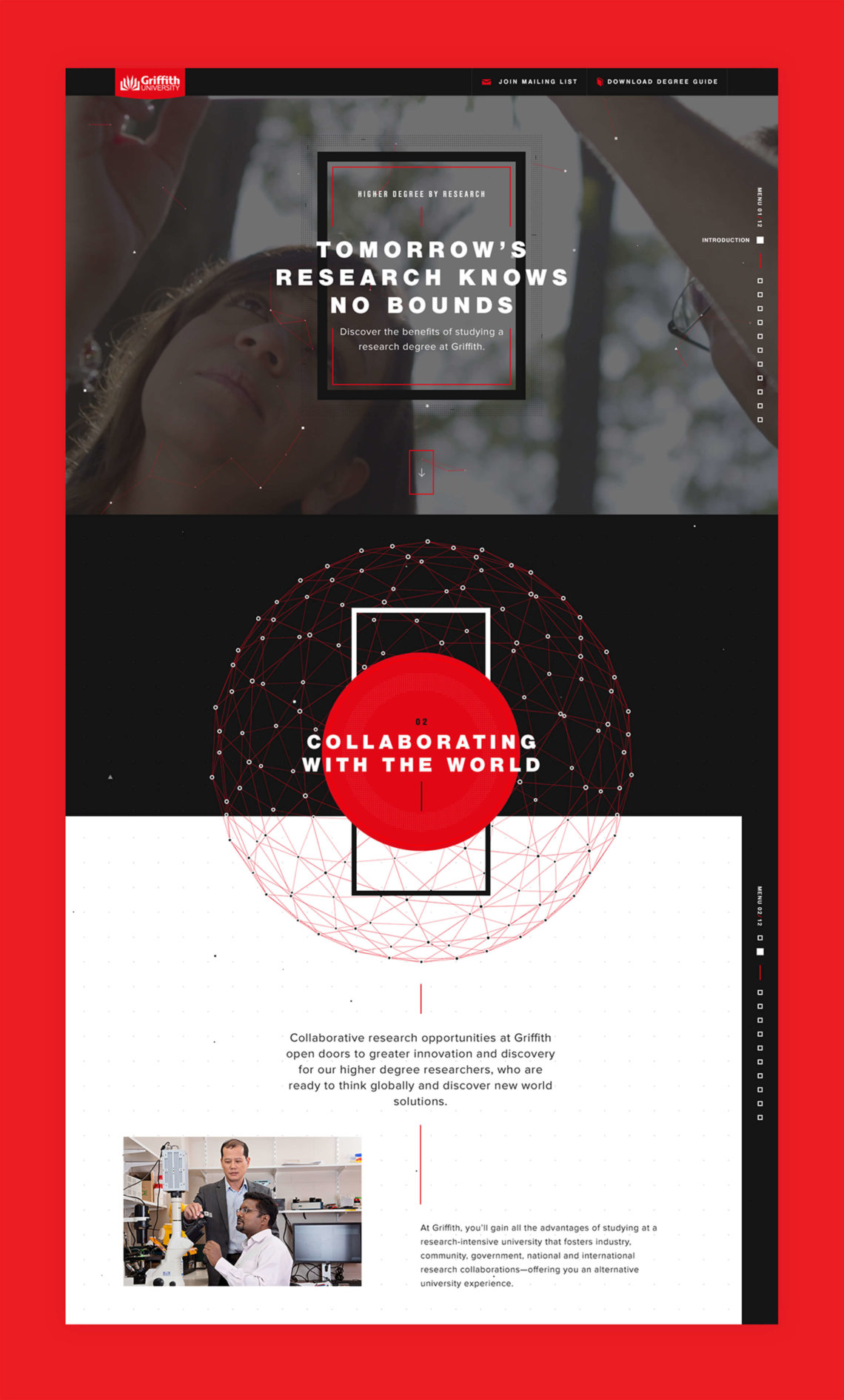 griffith ux ui higher degree website screens