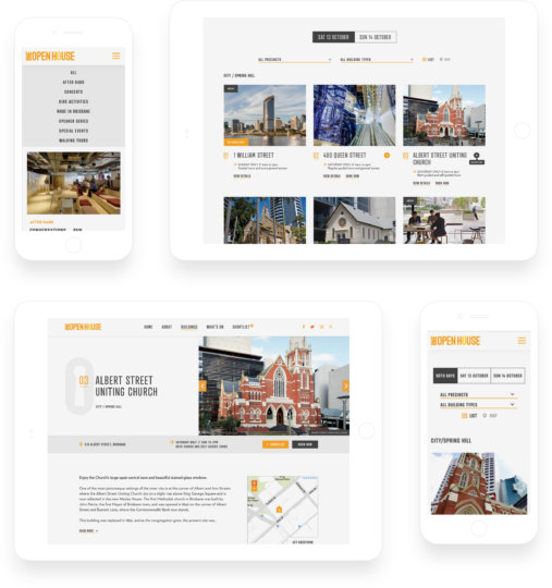 Brisbane Open House Device Screens built on Wordpress CMS