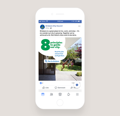 Mobile phone mockup with a piece of content for the 8 principles campaign